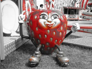 厚颜无耻的流氓、水果、草莓、刺绣、表现、红色、特写、艺术和工艺