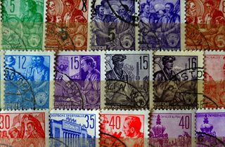 集合, 老, 发布, 年份, 复古, 邮戳, 古董, 邮资