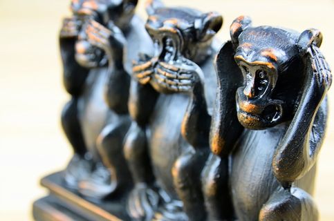 选择性，聚焦照片，三，智者，猴子雕像，三只猴子，三只智者，古代图标