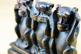 选择性，聚焦照片，三，智者，猴子雕像，三只猴子，三只智者，古代图标