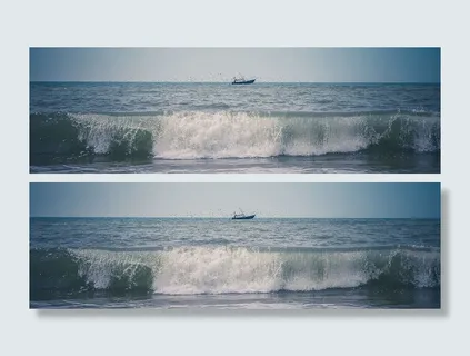 白天,白色和蓝色天空下,绿色海洋上的黑色船只 白天,白色和蓝色天空下,绿色海洋上的黑色船只