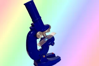 显微镜，科学，儿童，显微镜，摄影棚拍摄，蓝色，无人，彩色背景