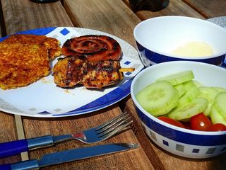 烧烤，烤架，厨师，吃，食物，肉，香肠，烤肉