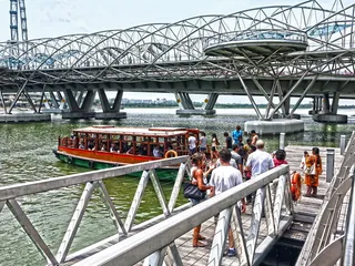 人，码头，登机，红色，船，新加坡，地标，新加坡河