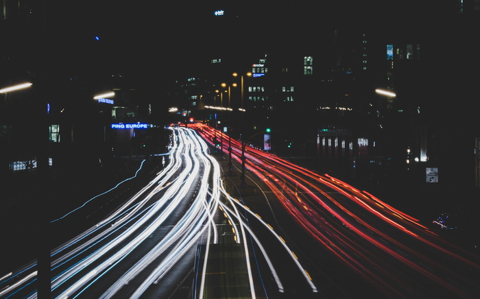 延时照片、汽车、道路、城市、城市、黑暗、夜晚、建筑