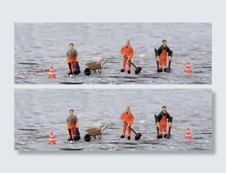 建筑工人雕像，灰色，表面，街道清洁工，清洁，使清洁，擦拭