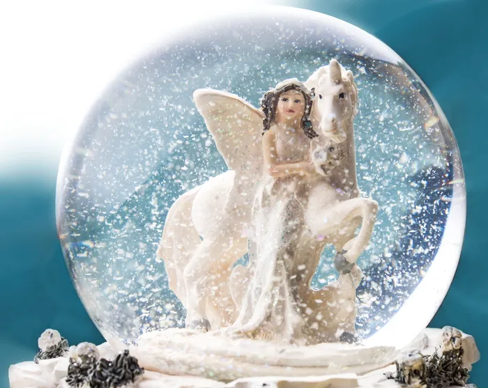 女孩, 白, 独角兽水球, 天使, 主题, 雪球, 雪球, 小精灵