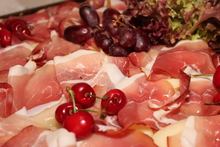 火腿，即食，自助餐，樱桃，生的，美味，食物，吃