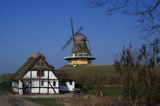 fyn，fyns hoved，hindsholm，viby，mill，木框架，茅草屋顶，乡村