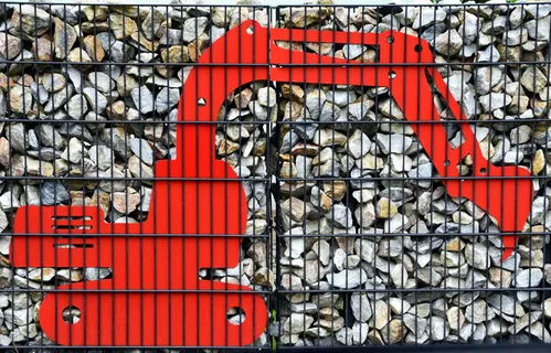 挖掘机，红，墙，石墙，红，墙，石筐，石头，装饰