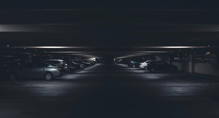 停车场，停车场，黑暗，地面，地下室，汽车，车辆，停车场