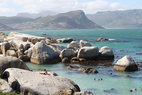 海滩，非洲，海湾，水，岩石，海，山，固体