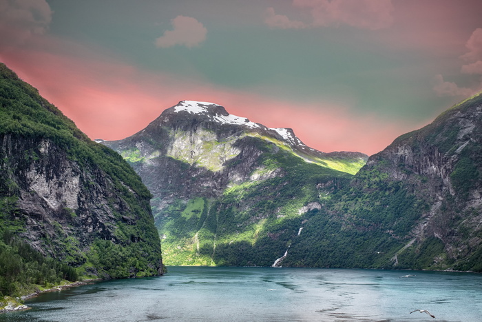 峡湾，挪威，风景，自然，山，海，云，天空