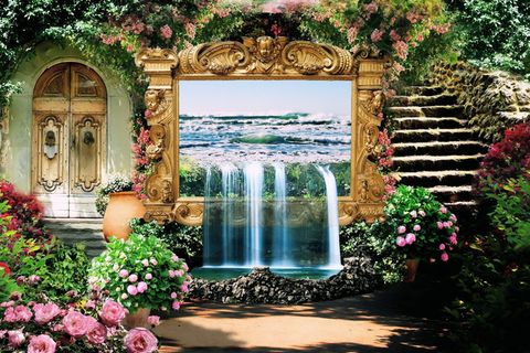 瀑布绘画，花园，花卉，幻想，混音，皮克斯湾，设计，植物