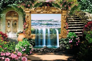 瀑布绘画，花园，花卉，幻想，混音，皮克斯湾，设计，植物