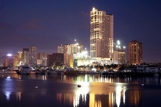 全景，照片，建筑，马尼拉湾，大城市，夜晚，马尼拉，摩天大楼