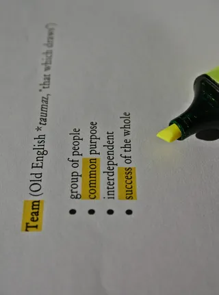 团队，英语，定义，声明，描述，标记，荧光笔，标记