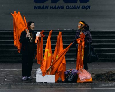 越南，河内，旧，国旗，卖，人，卖国旗，运动