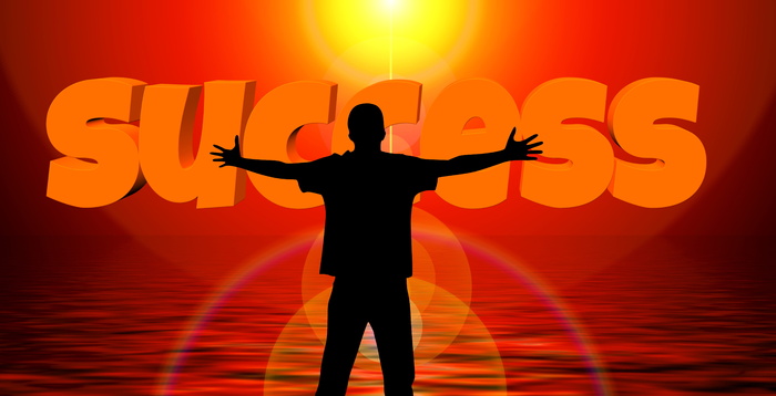 剪影，男人，举起，双手成功标志，成功，拥抱，人，事业