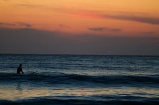 轮廓，人，身体，水，黄金，时间，冲浪，大海