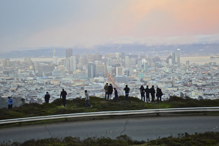 美国, 旧金山, 双峰, 日落, 夜, twinpeaks, 阴影, 城市之光