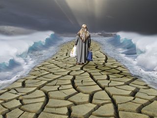 照片，绘画，摩西，难民，难民，融合，光，超现实