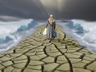 照片，绘画，摩西，难民，难民，融合，光，超现实