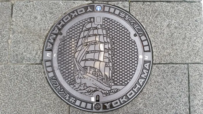 盖，横滨，排水盖，金属，城市，污水，排水，钢