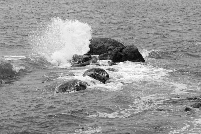 波浪，破碎，海洋，海洋，岩石，海岸，黑色，白色