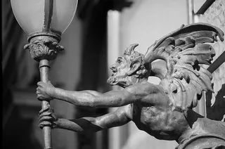 魔鬼，手持，灯雕像，灯，火炬，建筑，卑鄙，邪恶