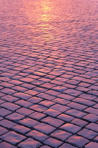 灰色路面砌块、日落、桥梁、街道、建筑、美景、铺路石、图案