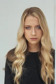 一位身穿黑色圆领衬衫、留着金色波浪长发的女士的照片 一位身穿黑色圆领衬衫、留着金色波浪长发的女士的照片