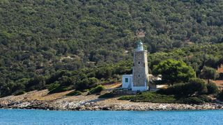 灯塔，佩利奥，半岛，风景，希腊，镁砂，风景如画，树