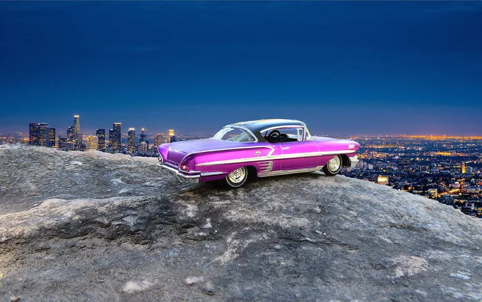 车，洛杉矶，俯瞰，雪佛兰黑斑羚，1966，复古，俯瞰，城市灯光