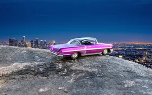 车，洛杉矶，俯瞰，雪佛兰黑斑羚，1966，复古，俯瞰，城市灯光