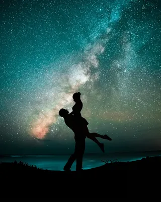 情侣，夜晚，星星，奶路，影子，人，户外，剪影