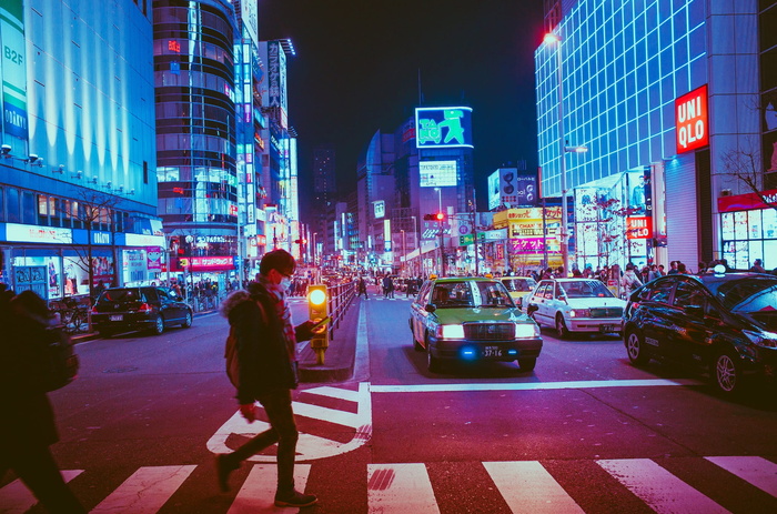 人，步行，小巷，繁忙，街道，日本，大阪，夜晚