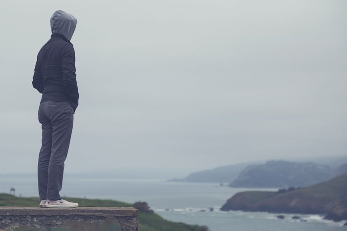 孤独，雾，人，雾，山，海，户外，人