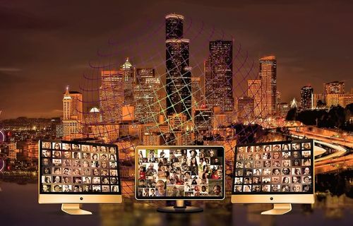 城市、天际线、社区、社交、媒体、监视器、二进制、二进制系统