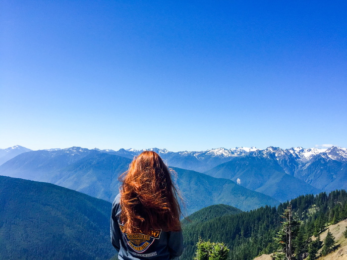 女人，冒险，风景，蓝天，高山，雪，山峰，红头发