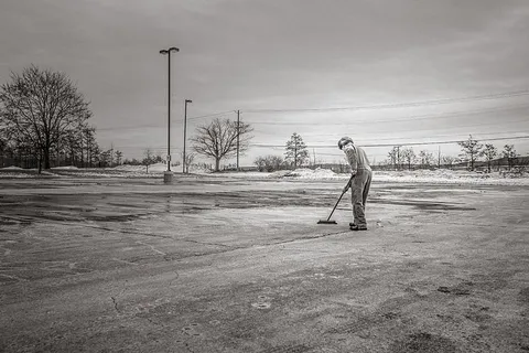 清扫、扫帚、清洁、人、混凝土、批次、一人、全长