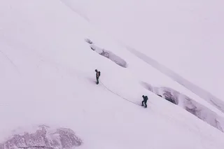 空中，摄影，二人，爬山，下雪，爬山，徒步旅行