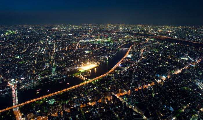 航空、建筑、建筑物、城市、城市灯光、城市景观、傍晚、高速公路