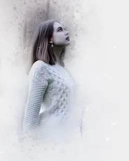 照片, 女人, 穿着, 白色, 毛衣, 冬天, 雪, 时尚