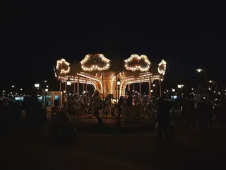 晚上狂欢节马术旋转木马的照片