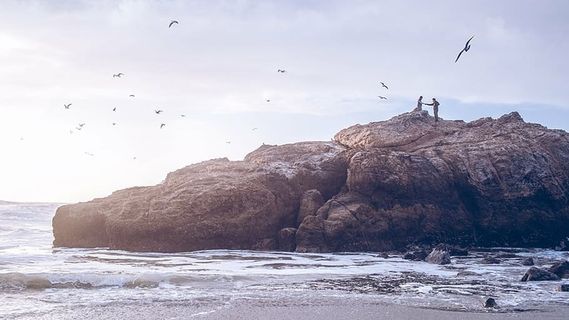 棕色，岩层，海岸，海洋，海洋，水，波浪，自然