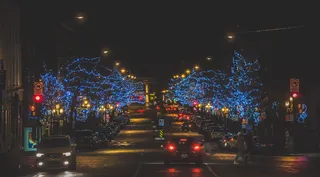 城市, 街道, 装饰品, 圣诞节, 城市, 灯, 照明, 晚上