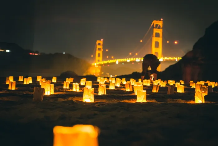 旧金山, 贝克海滩, 美国, 夜, 迷宫, 金门大桥, 灯笼, 海滩