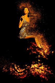女人, 姿势, 大声笑, 连衣裙, 火焰, 漂亮, 艺术, 美丽