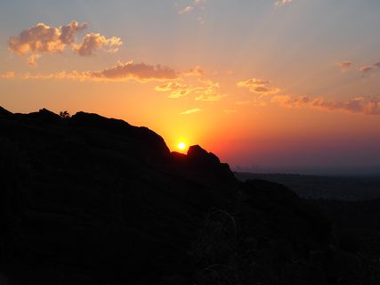 丹佛，科罗拉多州，日出，市中心，丹佛天际线，山脉，科罗拉多山脉，日落